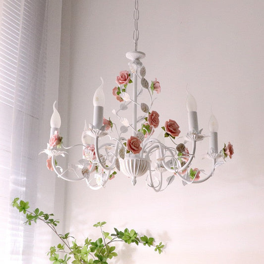 French Floral Wrought Iron Princess Chandelier