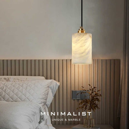 Long Wire Marble and Copper Pendant Light