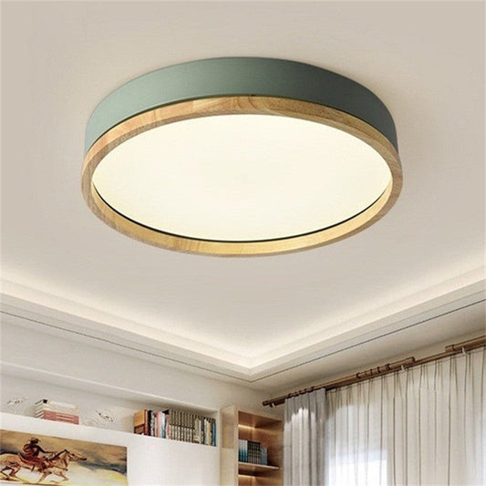 Round Acrylic Ceiling Lamp with Wooden Frame